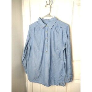 Talbots Woman X Popover Blue Gold Button Long Sleeve Shirt Casual Tunic Pintucks